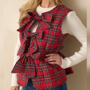 entro Red Plaid Three Bow Vest
